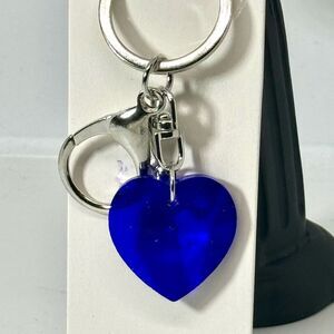 Blue Crystal Heart Keychain Charm -  Silver Accent